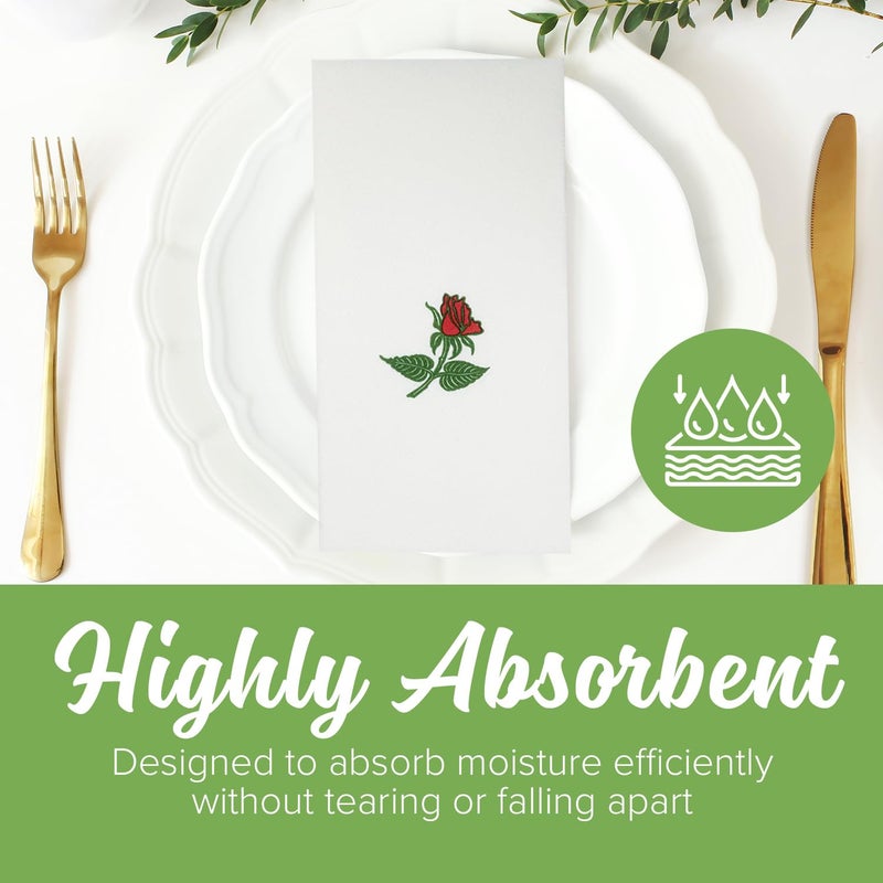 SimuLinen Single Rose Dinner Napkins - Cloth-Like Linen Feel Disposable, Folded Single-use Paper Napkins for Christmas - 19"x17" - Box of 60 - Image 3